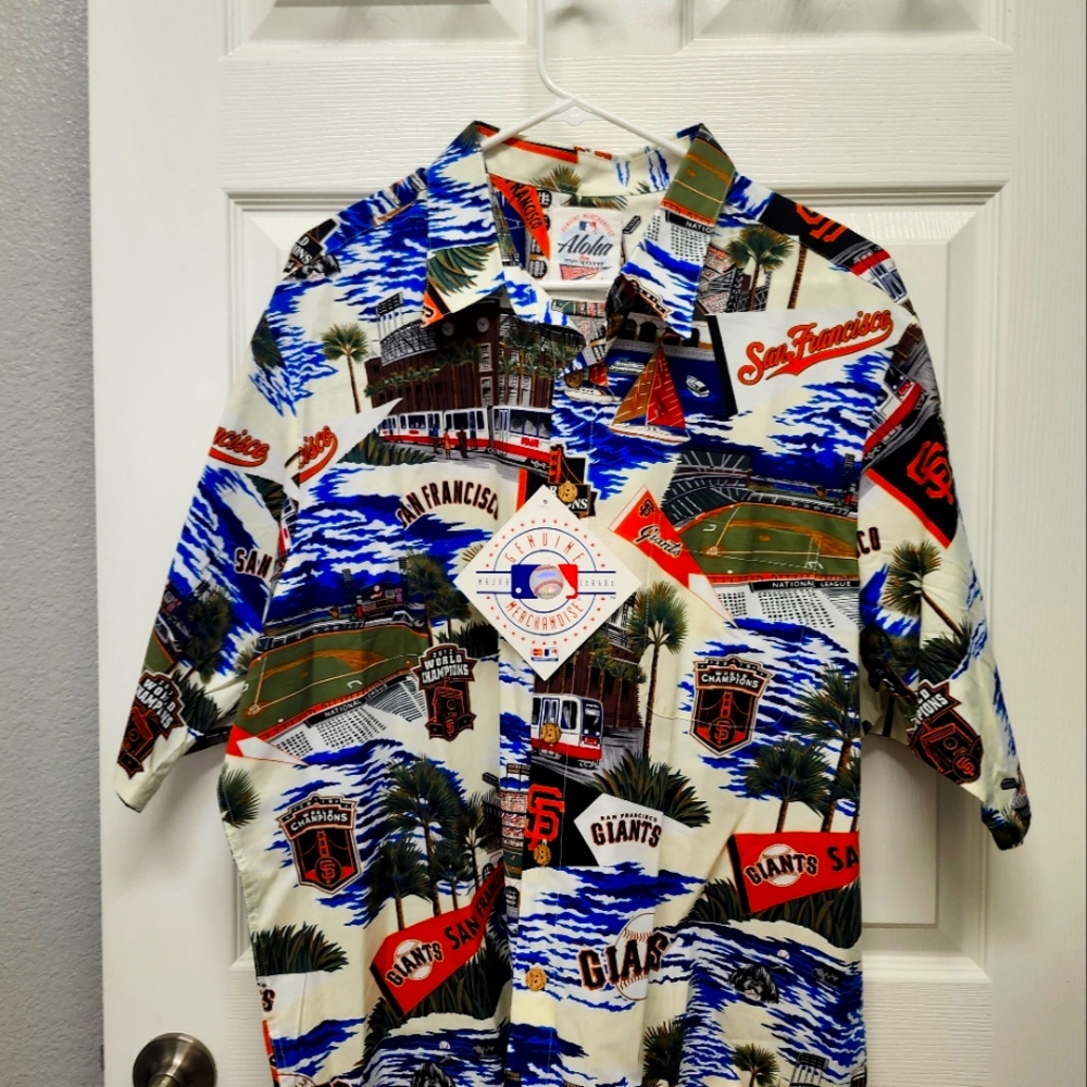 SF Giants Hawaiian shirt.  Aloha from Reyn Spooner, Major League Genuine Merchan